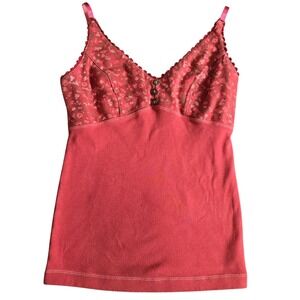 Vintage Y2K Dark Rose Floral Cami Top Medium Boho Made in USA Small Mark